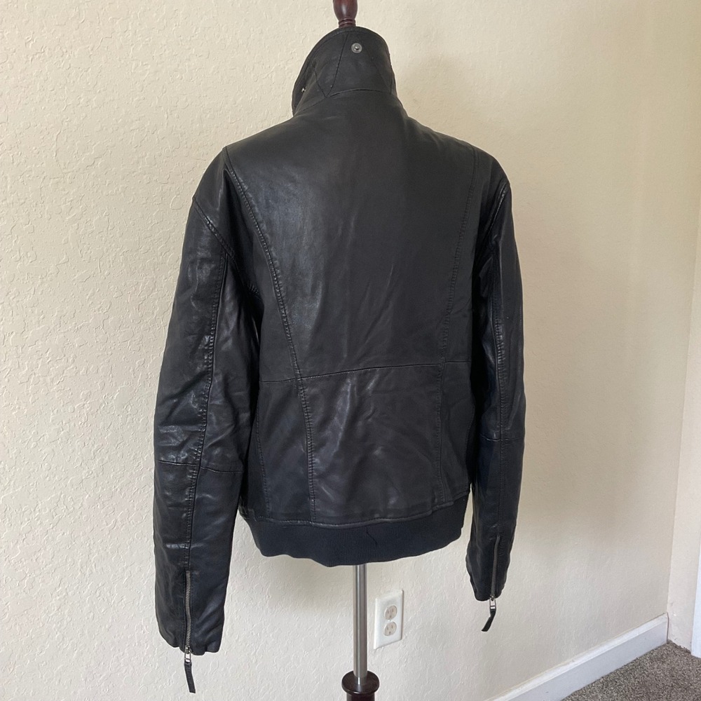 Luciano Natazzi Leather Bomber Jacket Mens L Black Flight Moto Vintage - Picture 6 of 8